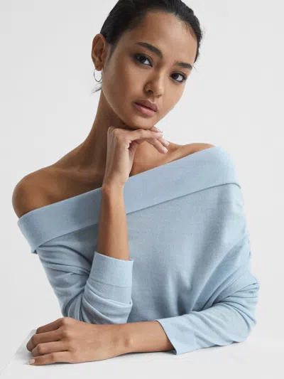 Reiss Blue Off Shoulder Wool Top