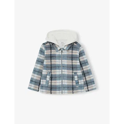 Reiss Kids' Ostler Long-sleeve Hooded Check Woven Overshirt 3-9 In Blue
