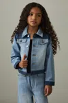 Reiss Blue Patchwork Two-tone Denim Jacket In Blue
