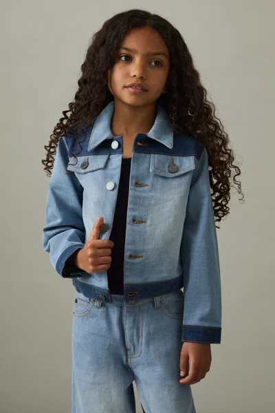 Reiss Blue Patchwork Two-tone Denim Jacket
