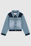 Reiss Blue Patchwork Two Tone Denim Jacket