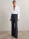 Reiss Blue Petite Flannel Patch-pocket Flared Trousers With Wool