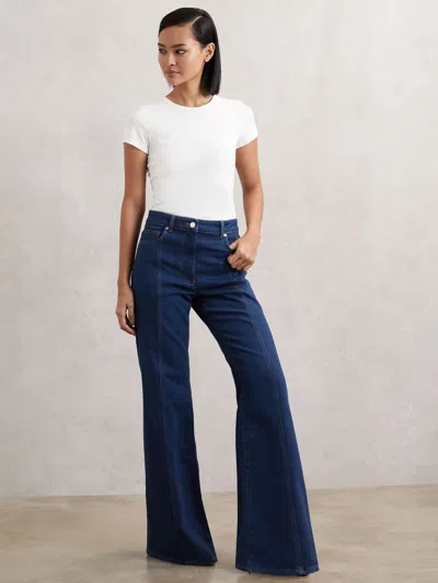 Reiss Blue Petite Flared Seam-detail Jeans In Black