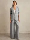 Reiss Blue Petite Linen-blend Single-breasted Blazer In Gray