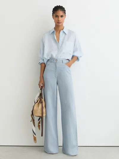 Reiss Blue Petite Lyocell-linen Wide-leg Trousers