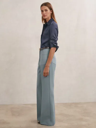 Reiss Blue Petite Twill Patch-pocket Flared Trousers