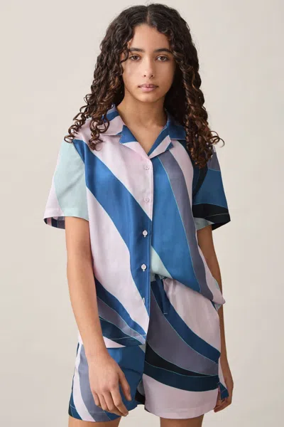 Reiss Blue Print 4-9 Yrs Printed Cuban Collar Shirt