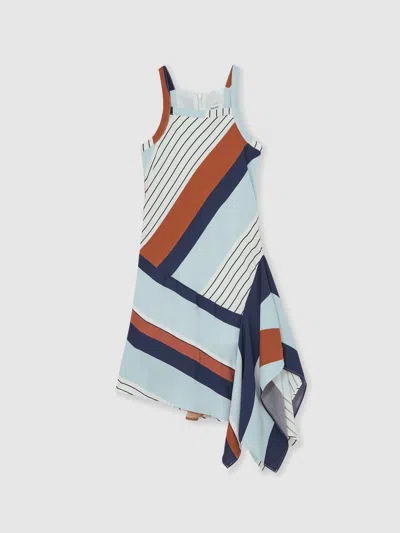 Reiss Blue Print Holly 13-14 Yrs Stripe-print Handkerchief Dress