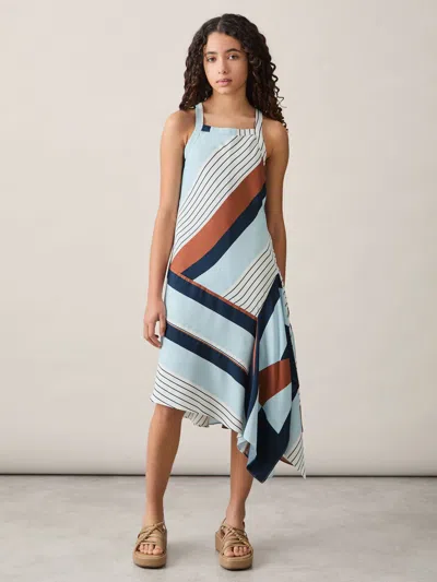Reiss Blue Print Holly 4-9 Yrs Stripe-print Handkerchief Dress