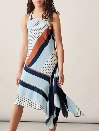 Reiss Blue Print Holly 9-13 Yrs Stripe-print Handkerchief Dress
