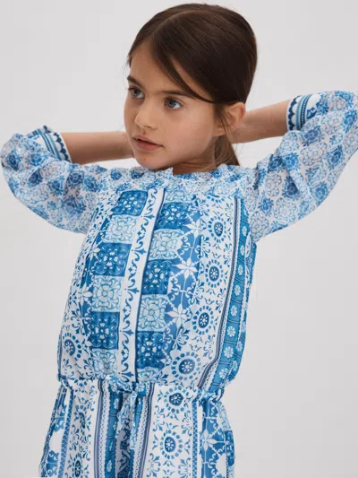 Reiss Blue Print Izzy Senior Tile Print Playsuit