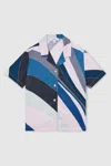 Reiss Blue Print 13-14 Yrs Printed Cuban Collar Shirt In Blue Print