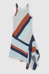 Reiss Blue Print Holly 13-14 Yrs Stripe-print Handkerchief Dress In Blue Print