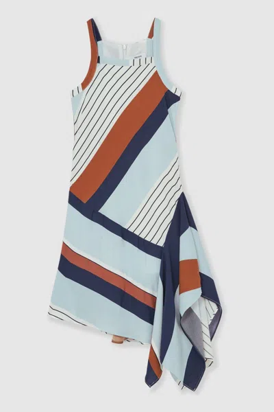 Reiss Blue Print Stripe-print Handkerchief Dress