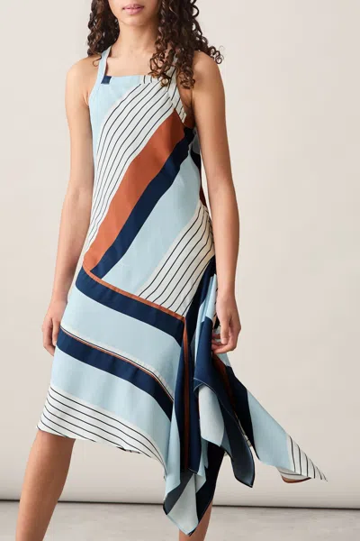 REISS BLUE PRINT HOLLY STRIPE-PRINT HANDKERCHIEF DRESS