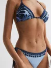 Reiss Blue Print Tina Printed Trim Bikini Bottoms In Blue