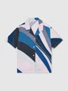 Reiss Blue Print Tommi 13-14 Yrs Printed Cuban Collar Shirt In Multi