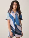 Reiss Blue Print Tommi 9-13 Yrs Printed Cuban Collar Shirt