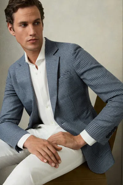 Reiss Blue Regular-fit Single-breasted Check Blazer