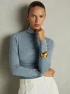 Reiss Blue Ruched Jersey Top With Wool