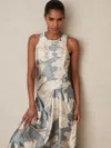Reiss Mieke Floral Sleeveless Satin Dress In Gray