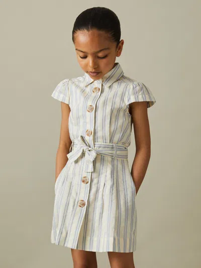 Reiss Blue Selena 9-13 Yrs Cotton-silk Striped Dress