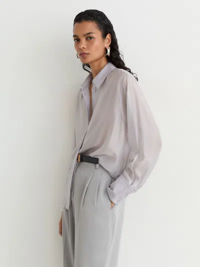 Reiss Blue Sheer Striped Long-sleeve Shirt In Gray