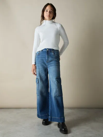 Reiss Blue Sienna 9-13 Yrs Wide-leg Cargo-pocket Jeans