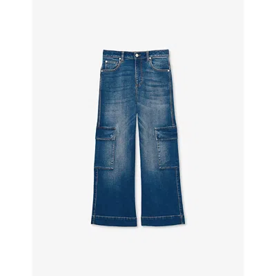 Reiss Kids' Sienna Wide-leg Cargo-pocket Denim Jeans 9-13 In Blue