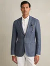 Reiss Blue Stack Slim-fit Single-breasted Wool-blend Textured Blazer