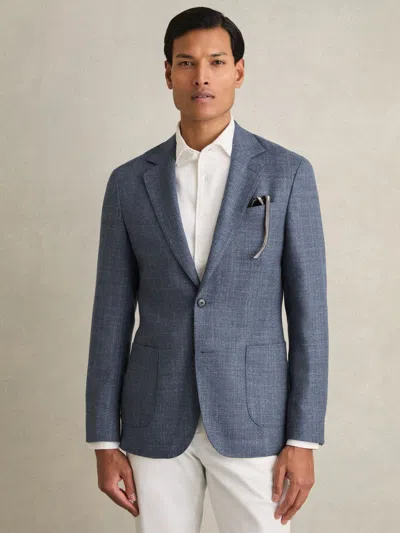 Reiss Blue Stack Slim-fit Single-breasted Wool-blend Textured Blazer