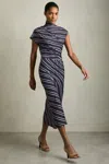 Reiss Blue Petite Stripe-print Draped Midi Dress In Blue