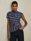 REISS BLUE STRIPE-PRINT DRAPED TOP