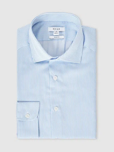 Reiss Blue Stripe Remote Reg Slim Fit Cotton-satin Cutaway-collar Shirt