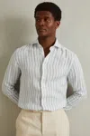 Reiss Blue Stripe Ruban Linen Button-through Shirt