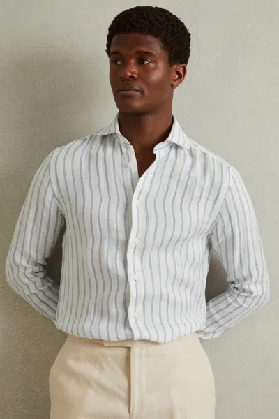 Reiss Blue Stripe Ruban Linen Button-through Shirt