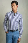 Reiss Blue Stripe Striped Jersey Button-down Shirt With Cotton