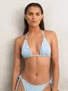 Reiss Blue Textured Wave Triangle Bikini Top In Blue