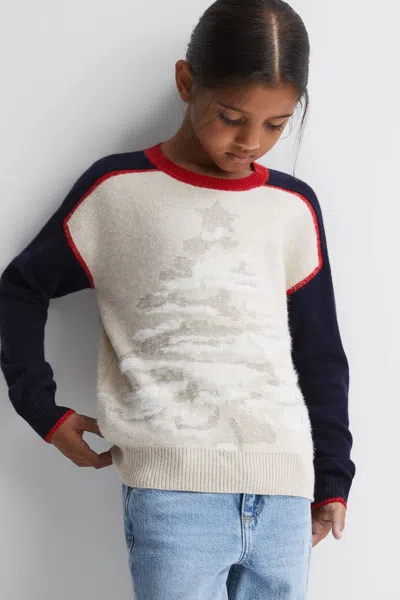 Reiss Blue Tilly Casual Knitted Festive Jumper