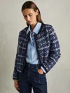 Reiss Blue Tweed-effect Cardigan With Merino In Blue