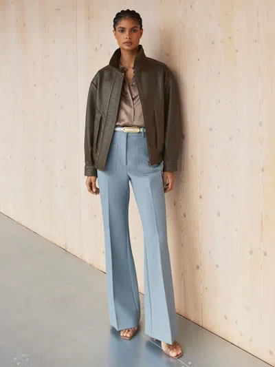 Reiss Blue Twill Patch-pocket Flared Trousers