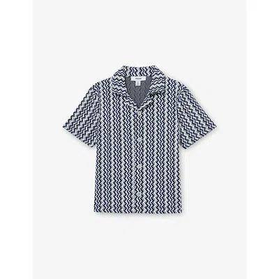 Reiss Kids' Blue Vallatta Abstract-print Stretch-woven Shirt 9-13 In Gray