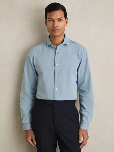 REISS REISS BLUE DRAPER WASHED COTTON CHAMBRAY SHIRT