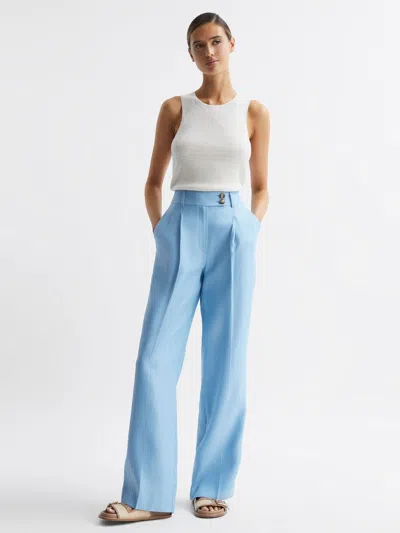 Reiss Blue Wide Leg Linen Trousers