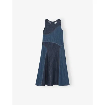 REISS BLUE WILDER PATCHWORK DENIM MIDI DRESS 9
