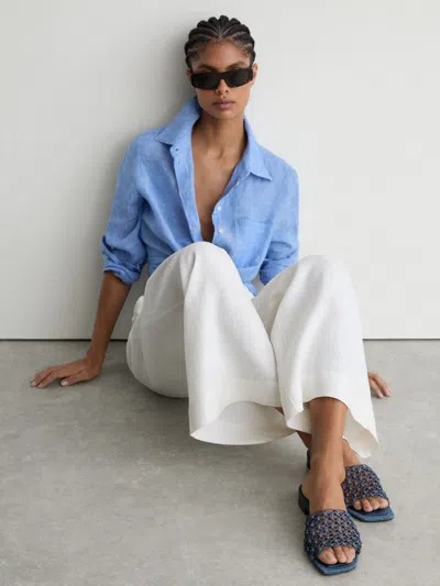 Reiss Blue Woven Flat Slip-on Sandals