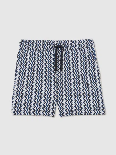 Reiss Blue Zig-zag Knit Drawstring Shorts