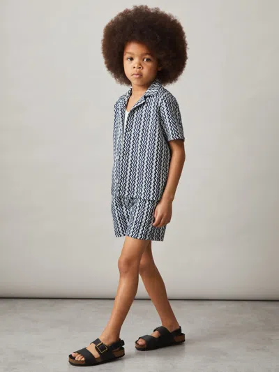 Reiss Blue Zig-zag Knit Drawstring Shorts
