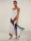 Reiss Womens Blue Brown Hallia Stripe-print Handkerchief Woven Maxi Dress In Multi