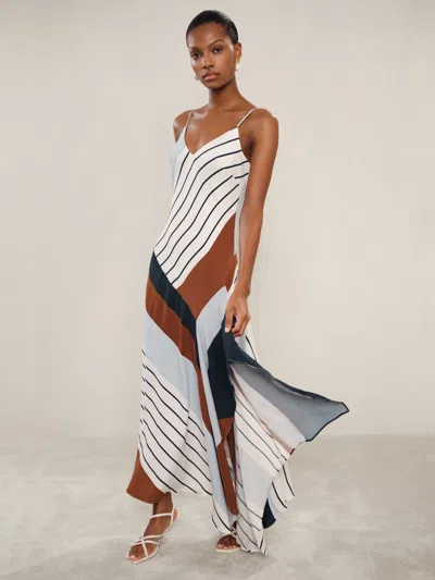 REISS REISS BLUE/BROWN HALLIA STRIPE-PRINT HANDKERCHIEF MAXI DRESS
